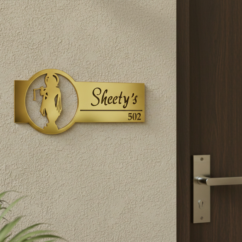 Divine Krishna theme name plate by InGifted featuring intricate designs and vibrant colors for home decor.