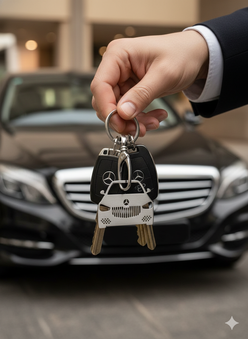 Mercedes Benz custom car keychain by InGifted featuring sleek design and detailed logo in a stylish metallic finish.