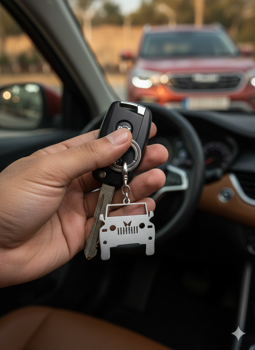 Mahindra custom car keychain by InGifted, featuring a sleek design and detailed logo, perfect for car enthusiasts.