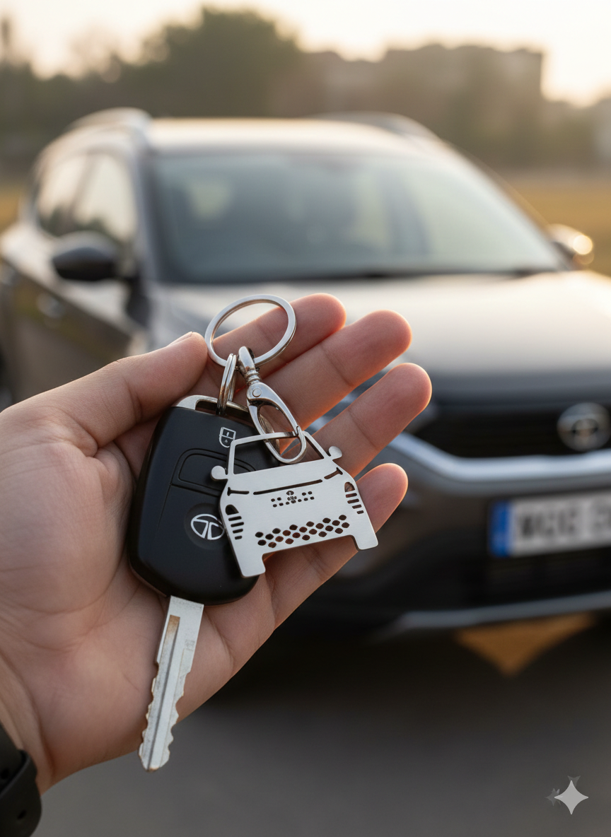 Personalised InGifted car keychain featuring a custom engraved design and sleek metal finish.
