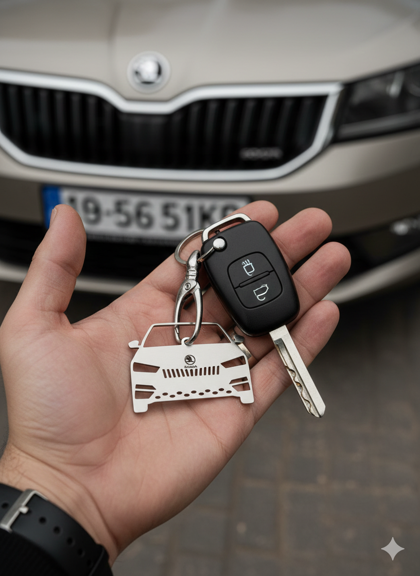 Skoda custom car keychain by InGifted featuring a sleek design and durable material, perfect for car enthusiasts.
